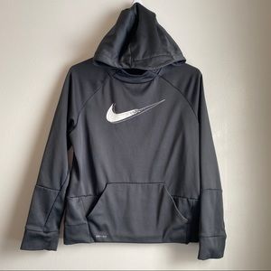 Nike Therma Boys Gray & White Faded Swoosh Hoodie Sweatshirt Dri-Fit Jacket